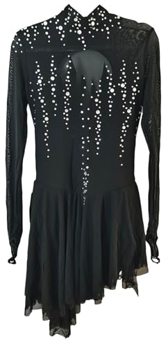 LIUHUO Pattinaggio di Figura Vestito Nero Dolcevita Grande Open Back Mesh Gruppo Ragazze Competizione Prestazioni, Nero, M