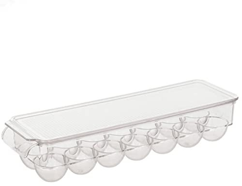 Tradineur - Huevera rectangular, plástico transparente, recipiente para 14 huevos, almacenamiento de cocina, fabricada en España, 11,5 x 37 x 8 cm