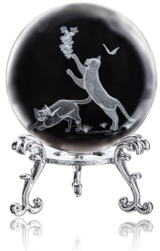 ZEERSHEE 3D Cat Crystal Ball Glass Laser Engraved Cats Paperweights Decorative Ball with Stand Crystal Cat Gifts for Cats Lovers