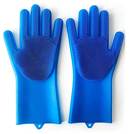 Cusstally Guantes de Silicona for Fregar Platos, Esponja for Lavar Platos, Guantes de Goma for Fregar, 1 par Guantes para Lavar Platos (Color : 1 Pair Blue)