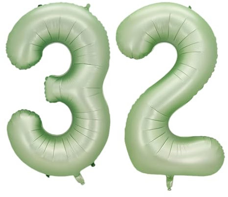Guoguonb 40 pollici, numero 32, decorazione gigante, gonfiabile, con elio, in pellicola, numero 32, palloncini, design personalizzato, palloncino per ricorrenza, compleanno, decorazione (verde