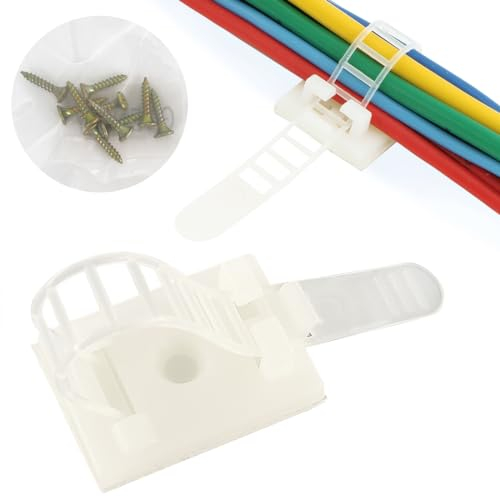 50 Stück Verstellbare Selbstklebende Kabelclips 25×18mm Kabelbefestigung Kabelbinder Selbstklebend Kabelmanagement für Haus und Büro Kabel Wandbefestigung Weiß