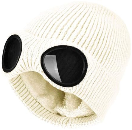 FIFTHAVE Bonnet en laine Beanie pour hommes et femmes - Bonnet d'hiver unisexe - Bonnet tricoté avec protection pour lunettes - Chapeau thermique doux pour l'automne - Casquette de sport d'extérieur