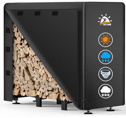 Zettum Cubierta para estante de leña Exterior de 4 pies – Funda Protectora Cubierta de madera 600D impermeable y resistente, para Almacenamiento, para madera Estante (121 L x 61 W x 124 H CM)