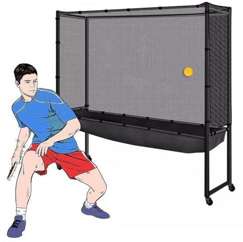 ERRULAN Tischtennisnetze Ping Pong Ballfangnetz Mit Rädern, Mobiler Tischtennis-Ballspender/ -sammler-Halter, Kid Teenager Senior Serves Und Multi-Ball Training Equipments Für Hinterhof Clubs Schule