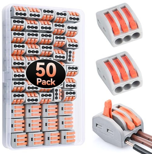Conectores Eléctricos Rapidos 50 Piezas Set de Terminales Eléctricos con Palanca, Empalmes Cables Electricos para Cables Fijos, Retardantes de Llama PA/PC, Facilidad para Combinar y Probar