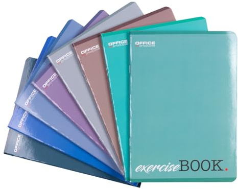 OFFICER PRODUCTS Cuaderno escolar/formato A5 60/60 hojas cuadriculadas/mixtas, paquete de 8 unidades/paquete, diseños surtidos/para jóvenes, niños, con margen, tarjetas blancas/azul a cuadros