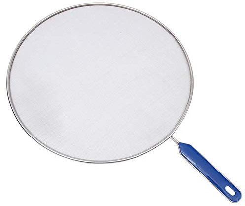 Stainless Steel Splatter Guard Stainless Steel Splash Screen Large Frying Pan Splash Guard Splatter Screen with Handle with Blue ABS Handle Non-Stick Extra Fine Mesh Weave for Cooking & Frying