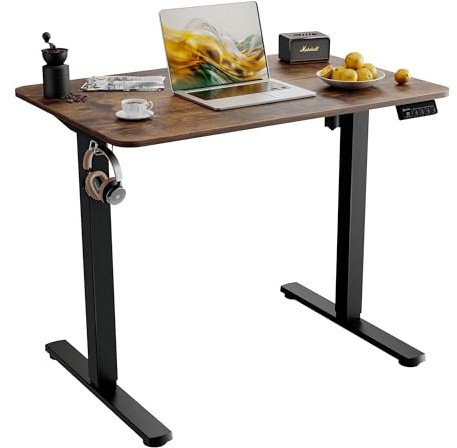 ERGOMAKER Höhenverstellbarer Schreibtisch 90x60cm,Schreibtisch Höhenverstellbar Elektrisch mit Spleißplatte,Ergonomischer Tisch Höhenverstellbar,Braun
