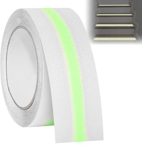 GOMETY Antirutsch Klebeband Leuchtet im Dunkeln, 10m*5cm Antirutschband Selbstklebend im Dunklen leuchten Sicherheit Klebeband, Wasserdicht Rutschfestes Fluoreszierendes Aufkleber Drinnen und Draußen