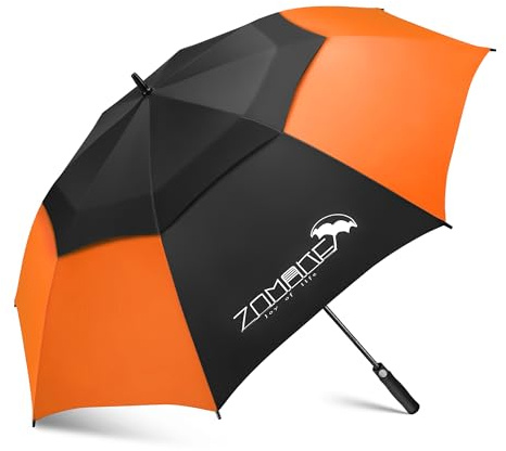 ZOMAKE Parapluie de Golf 62 inch,XL Parapluie Golf Grande Taille Tempete Résistant,Extra Large Vent Umbrella Golf Double Canopée pour Homme Femme(Noir&Orange)
