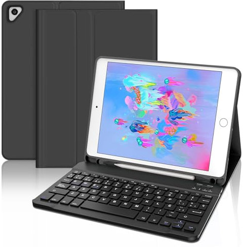 FOGARI Teclado para iPad 6/5 Generación 2018/2017, iPad Air 2/1 2014/2013, Funda con Español Ñ Teclado Bluetooth Wireless Magnético Desmontable para iPad 9.7 Pulgadas, Negro