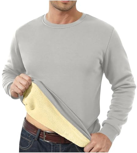 Generisch Chandail de travail pour homme avec col rond Doublure épaisse en laine pour homme Sweat Dance, Gris clair., 4XL