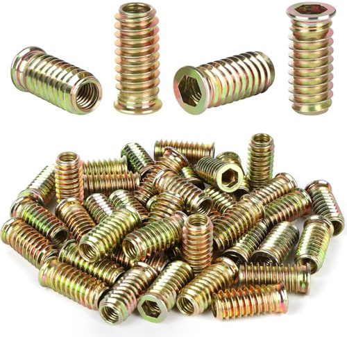 40 stycken inskruvsmuttrar M6, M6 x 15 mm gänginsats trä, galvaniserad hexagonuttag gänghylsa, hylsmutter M6, islagsmuttrar för stål furu plywood kompositplattor (M8 × 30 mm)