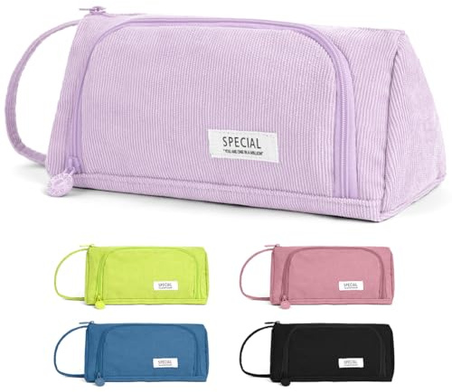 APXEL Astuccio Per Matite Cordury, Astuccio Scuola Grande Capacità, Organizzatore Cancelleria, Con Pratica Chiusura Lampo, Scomparti Materiale Scolastico Stazionario Ufficio Trucco Borsa(Viola)