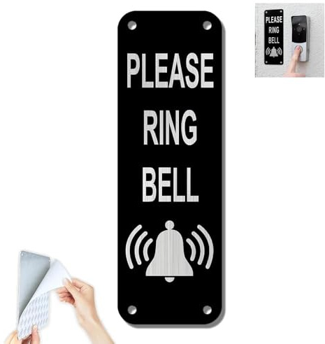 Please Ring The Bell Door Sign,5x15cm Metal Aluminium Ring Doorbell Sign,Instructional Doorbell Sticker,Self-Adhesive and Pre-Drilled Holes,Easy Mounting for Front Door,Office,Wall Plaque(Black)