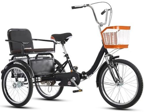 Trehjulingar För Vuxna, 20-Tums Trehjuliga Cyklar För Vuxna, Dubbelkedja, Dubbelbroms, Tandemcykel För Par/Föräldrar Och Barn Med Baksätekorg För Rekreation, Shopping Och Picknick Black