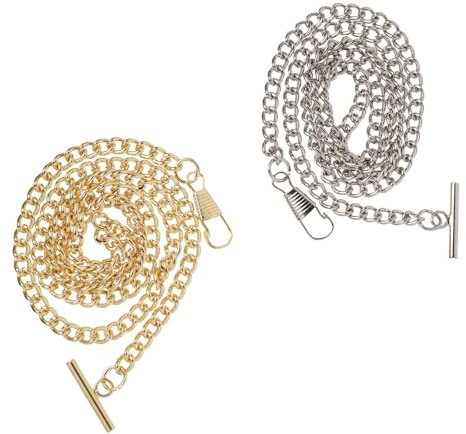 Warmhm Catena per Orologio da Tasca in Ferro Argento, Stile Retrò Resistente con Barra a T, 2 Pezzi per Uomo e Donna
