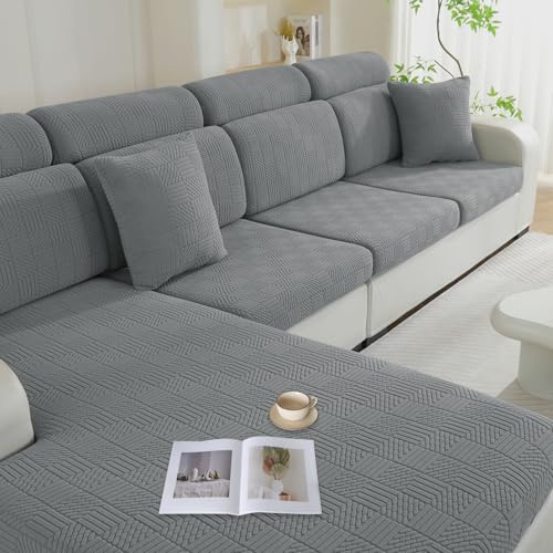 Ystyle Stretchigt Sofföverdrag, Vattentät Kuddöverdrag, Stretch Sätesöverdrag, Elastisk Soffdyna Överdrag, Avtagbar Halkskydd Kuddfodral För Kuddar (1 Säten*2+Chaiselongue, Ljusgrått)