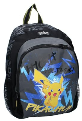mybagstory - Pokémon Pikachu barnryggsäck | Barn- och grundskolryggsäck | Svart ryggsäck med alla-fånga-design | Vadderade och bekväma remmar, 35 x 27 x 18 cm