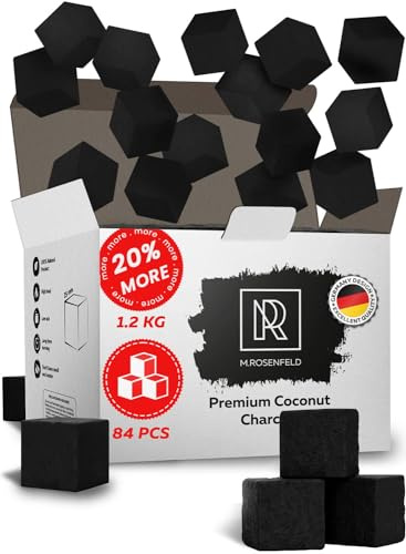 Hookah Charcoal Hookah Coals Coconut – XL Pack 84 Count & 1.2 KG (2.6 lbs) – Premium Quality 25mm (1x1x1 in) – 100% Natural Coconut Coals for Hookah Cubes – NOT Quick Light