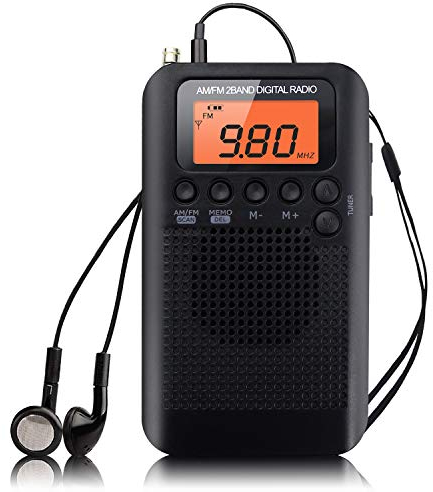 Mini Radio de Poche Personnel Radio Portable AM/FM Haut-Parleur avec Son Clair Mini Récepteur numérique Tuning Réveil et Minuterie avec écouteur