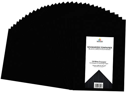Tritart Tonpapier Schwarz A4 130g/m² - 110 Blatt schwarzes Papier - Tonzeichenpapier Bastelpapier - Fest und Stabil - Zeichenpapier Scherenschnittpapier - Schwarze Pappe
