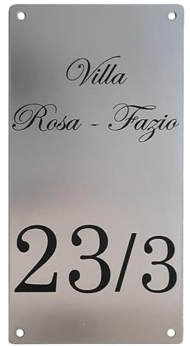 GUIZZO Creart - Numero Civico Esterno in Acciaio Inox, Targa Personalizzata con Numeri Civici Esterni, Via e/o Famiglia e Nomi Made in Italy, Targhetta Personalizzata Porta Ingresso Esterno, 10x20H cm