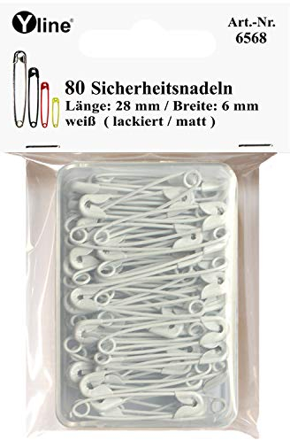 Yline 80 Stück Mini Sicherheitsnadeln 28 mm, klein, weiß, nickelfrei, Nadel Nadeln, 6568
