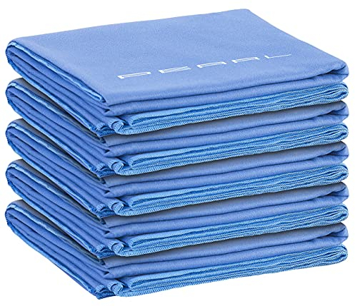 PEARL Microfaser Handtücher: 5er Pack Schnelltrocknendes Mikrofaser-Badetuch, 180 x 90 cm, blau (Strand Handtuch Mikrofaser, Saugfähiges Badetuch, Survival)
