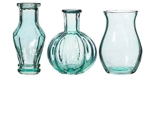 Sass & Belle Recycled Glass Vintage Bud Vase Pale Blue - Set of 3 - Small Glass Vases for Flowers, Vintage Table Decor for Home, Elegant Flower Vase Set, Mini Table Decorations