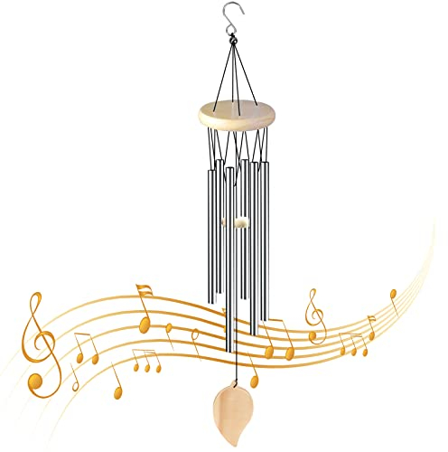 Carillones de Viento Metal, Tiembre de Viento Exterior de Madera, Campanas de Viento Tubo Aleación Aluminio para Hogar Jardín Patio Arbol Balcón Regalos