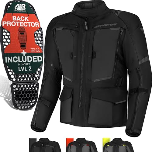SHIMA HERO 2.0 Motorradjacke Herren - Ganzjährig Motorcycle Touren Cordura Textiljacke mit Wasserdichter Membran Heizung Schicht Schulter Ellbogen Rückenprotektoren, Breitenverstellung (Schwarz, XL)