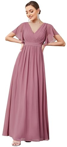 Ever-Pretty Vestito da Sera Donna Elegante Stile Impero Scollo a V Maniche Corte Lungo Chiffon Abito da Sera Orchidea 40