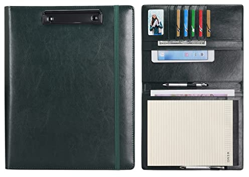 Wonderpool Portapapeles de Cuero PU Para Bloc de Notas Soportes Para Formularios Planificador de Entrevistas Reuniones Escritura Carpeta de Documentos Soporte Documentos Para Oficina (Verde, A4)