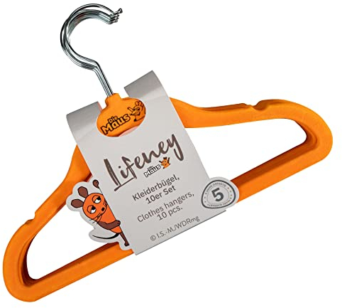 Lifeney Meets Die Maus Kleiderbügel 10er Set – Passend für Kinder-Kleidung – Schmaler Bügel mit Veloursbeschichtung (ähnlich wie samt)