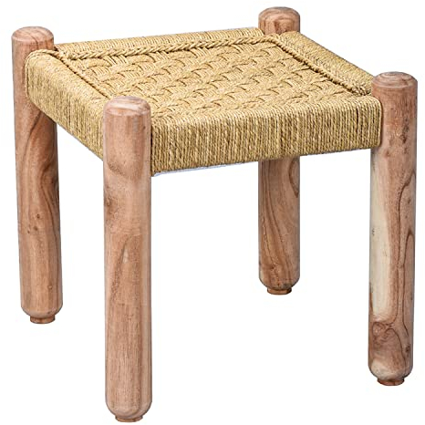 Marrakesch Boho Deko Hocker Beistelltisch aus Holz & Jute Josue 36 cm | Fußhocker Blumenhocker Ideal im Garten Terrasse und Balkon Deko als Balkonmöbel