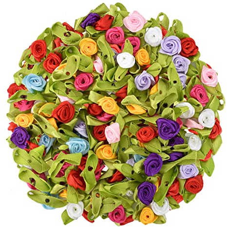 100 Pezzi Rose di Raso per Decorazioni, Mini Nastro Rose, Roselline Piccole DIY, Colore Misto Fiori di Stoffa per Cucito, Artigianato, Scrapbooking, Confezioni Regalo