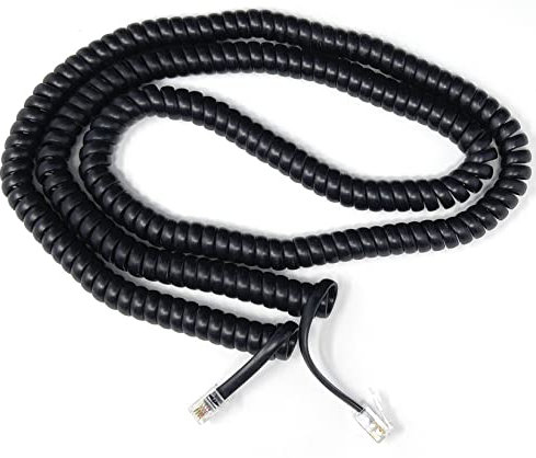 DRUT 6m Coiled RJ10 RJ9 RJ22 4P4C 4 PIN Telephone Handset Curly Lead Cable 20ft Black