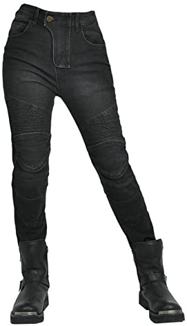 HOMDECR Jeans da Moto da Donna Pantaloni da Motociclista in Denim Impermeabili Protezione Impermeabile Pantaloni da Moto da Ciclismo Jeans da Motociclista Elasticizzati con 4 Protezioni (Nero,M)