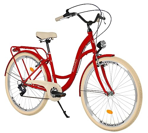 Balticuz OU Bicicletta comfort con supporto posteriore, bicicletta olandese da donna, City bike, retrò, vintage, 28 pollici, rosso, 7 marce