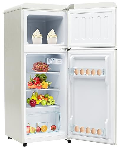 Merax Retro-Kühlschrank Kühl-Gefrier-Kombination, 105.5 cm, 92 Liter Gesamtvolumen, 28L Gefriervolumen, -27°C ~ 13°C, LED-Innenbeleuchtung