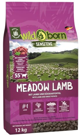 Wildborn Meadow Lamb 1 x 12 kg | Hundefutter getreidefrei für Erwachsene Hunde mit frischem Lammfleisch | Hund Hundefutter getreidefrei | Made in Germany