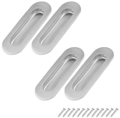 JTUYPT 4 Pcs Poignee Porte Coulissante Encastrées Poignées de Porte Coulissante Acier Inoxydable Ovale Poignée à Encastrer avec Vis pour Porte Coulissante Armoire Placard Tiroir (120 x 40mm)