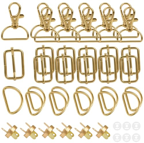 Pyroclasia Karbinhake handväska 25 mm svängbar rem 36 st, D-ring, tillbehör för sömnad tillbehör, justeringsspänne för DIY guld