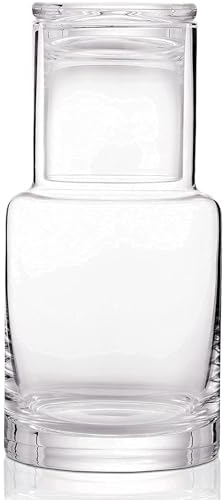 RILOST Bedside Water Carafe, Modern Night Water Pitcher with Glass Cup for Nightstand, Mouthwash Dispenser with Tumbler Lid for Bedroom, Bathroom