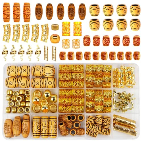 LDBKLGHJ 124 Pièces Perles Dreadlocks, Bijoux de Cheveux Vikings Spiral Coils, accessoire cheveux, bijoux cheveux Pour Hommes Femmes