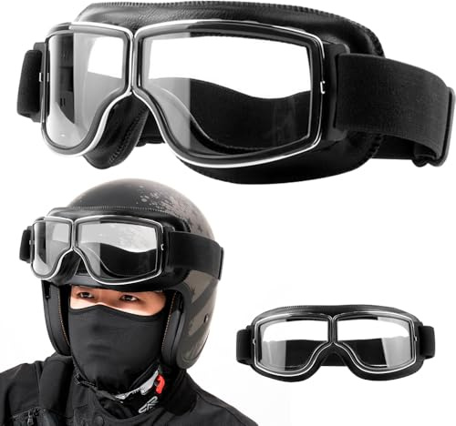 Mineup Motorradbrille, Helmbrille Retro, PU Leder Motorräder Brille, Motocross Brille Schutzbrille, Winddicht Fliegerbrille, Windproof Motorcycle Goggles, Sonnenbrillen Radbrille für ATV Bike