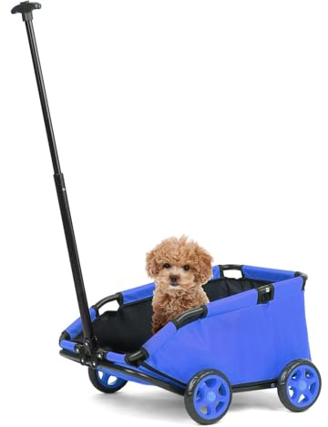 Mini passeggino per cani, passeggino pieghevole per mini animali domestici con borsa portaoggetti, cuscino integrato e corda di sicurezza, shopping catrs con maniglia estensibile, trasportino per cani