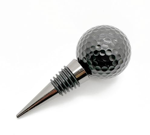 Golden/Siver/Rose Gold/Black/White Color Real Novelty Golf Ball red Wine Bottle Stopper, Wine top Decoration, Ideal Wine Cork Gift for Wine Golf Lover (Black)